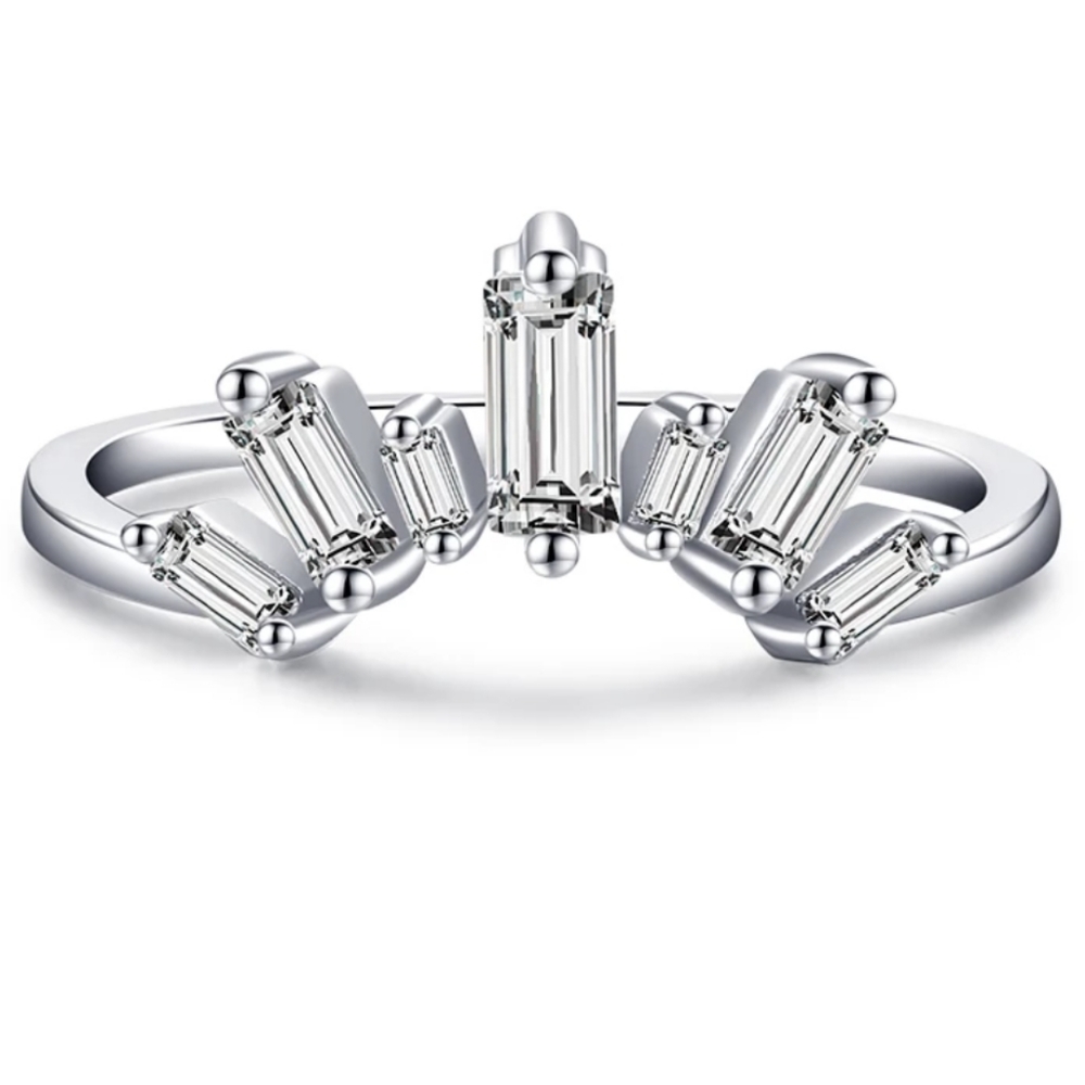925 Sterling Silver Crown Ring Enhancer Emerald Cut Zircon Diamonds